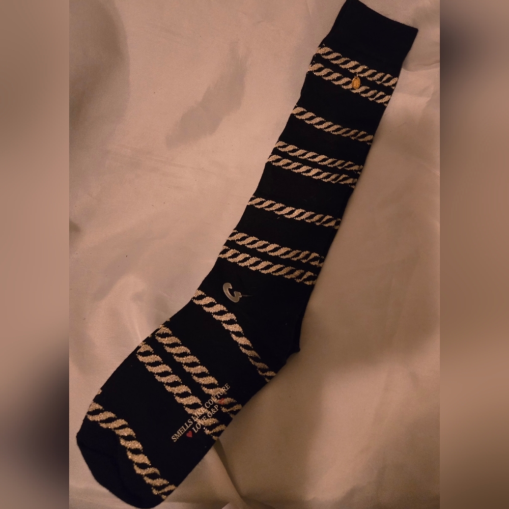 Juicy Couture Black and Gold link Striped Women Socks Y2K Vintage
